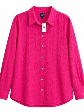 Gap Hot Pink Eyelet Button-Up Shirt Size XL